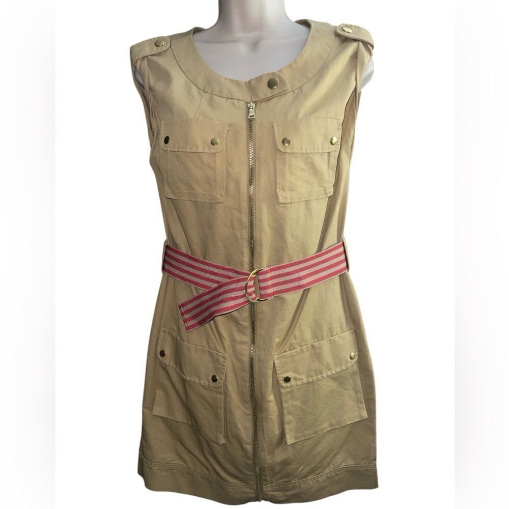 Tan Cynthia Steffe Sleeveless Pencil Bodycon Dress Front Zipper & Pockets Size 2
